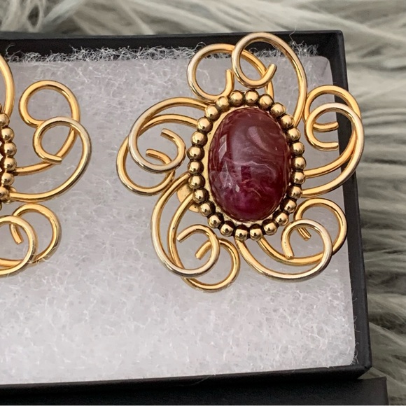 Vintage Chameleon Clip in Earrings plus bonus Flower inlay Amber Pin - Picture 4 of 9